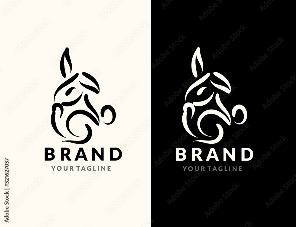 Black and white rabbit logo design template line art Black and white rabbit logo design template line art