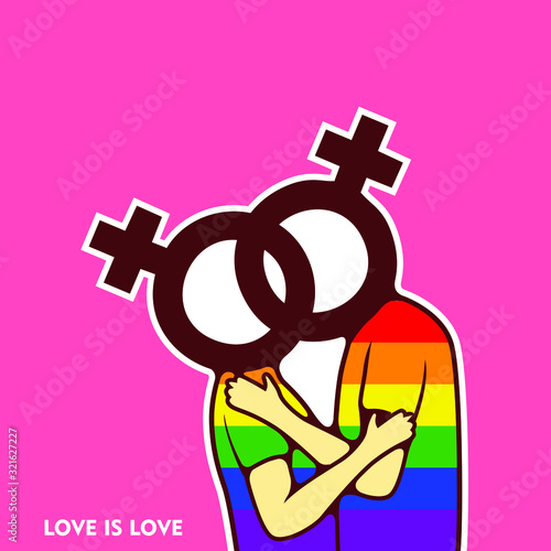 Kissing  Lesbian Figures Couples In Love. Celebrate LGBTQ Pride Month Vector Illustration - Vector