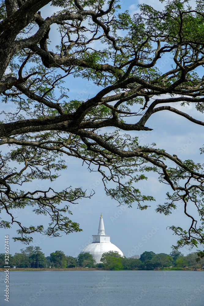 Anuradhapura, Sri Lanka - February 2020: Buddhist stupa Ruvanvelisaya Dagoba on February 6, 2020 in Anuradhapura, Sri Lanka.