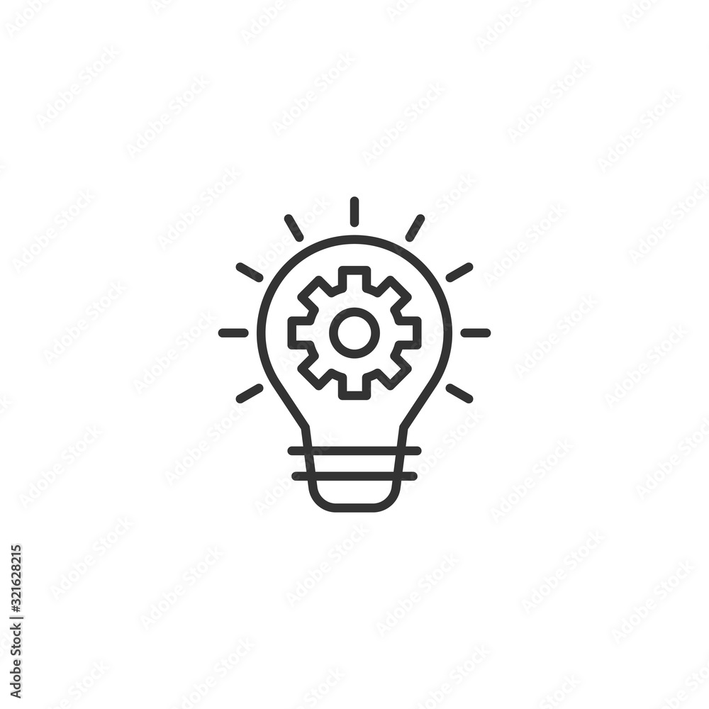 Innovation icon in flat style. Lightbulb with cogwheel vector illustration on white isolated background. Idea business concept. Innovation icon in flat style. Lightbulb with cogwheel vector illustration on white isolated background. Idea business concept.