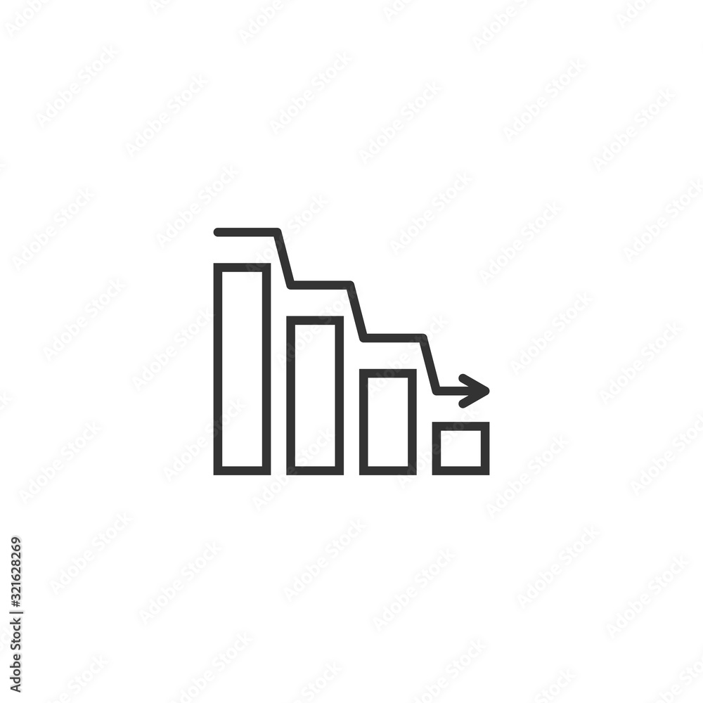 Market trend icon in flat style. Decline arrow with magnifier vector illustration on white isolated background. Decrease business concept. Market trend icon in flat style. Decline arrow with magnifier vector illustration on white isolated background. Decrease business concept.