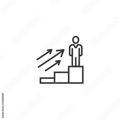 People with growth arrow icon in flat style. Work strategy vector illustration on white isolated background. Office training business concept.
