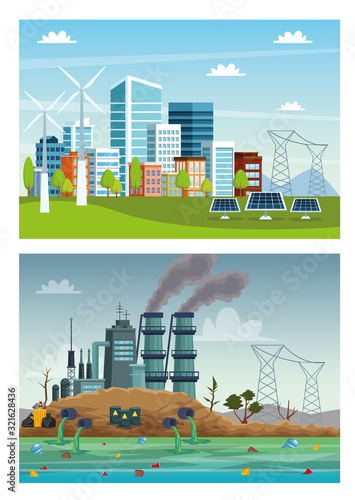 ecology city and industry pollution scenes