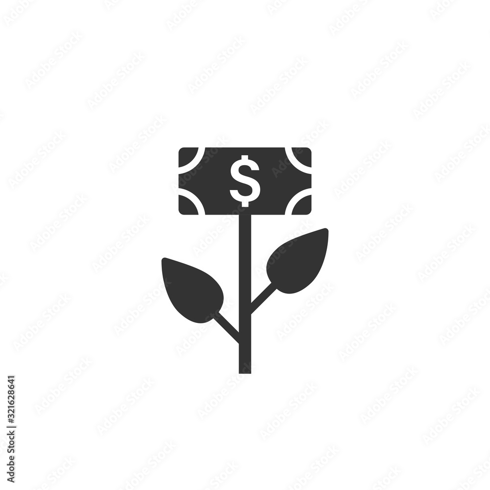 Growth profit icon in flat style. Flower with money vector illustration on white isolated background. Increase business concept. Growth profit icon in flat style. Flower with money vector illustration on white isolated background. Increase business concept.