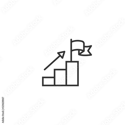 Stair with finish flag icon in flat style. Leadership challenge vector illustration on white background. Career growth business concept.