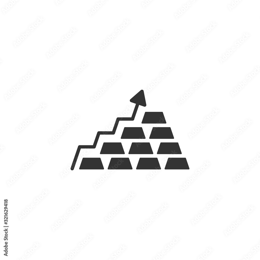 Gold stack price increase icon in flat style. Silver brick diagram vector illustration on white isolated background. Metal banking business concept. Gold stack price increase icon in flat style. Silver brick diagram vector illustration on white isolated background. Metal banking business concept.