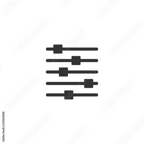 Control volume icon in flat style. Audio adjusting sign vector illustration on white isolated background. Filter business concept.