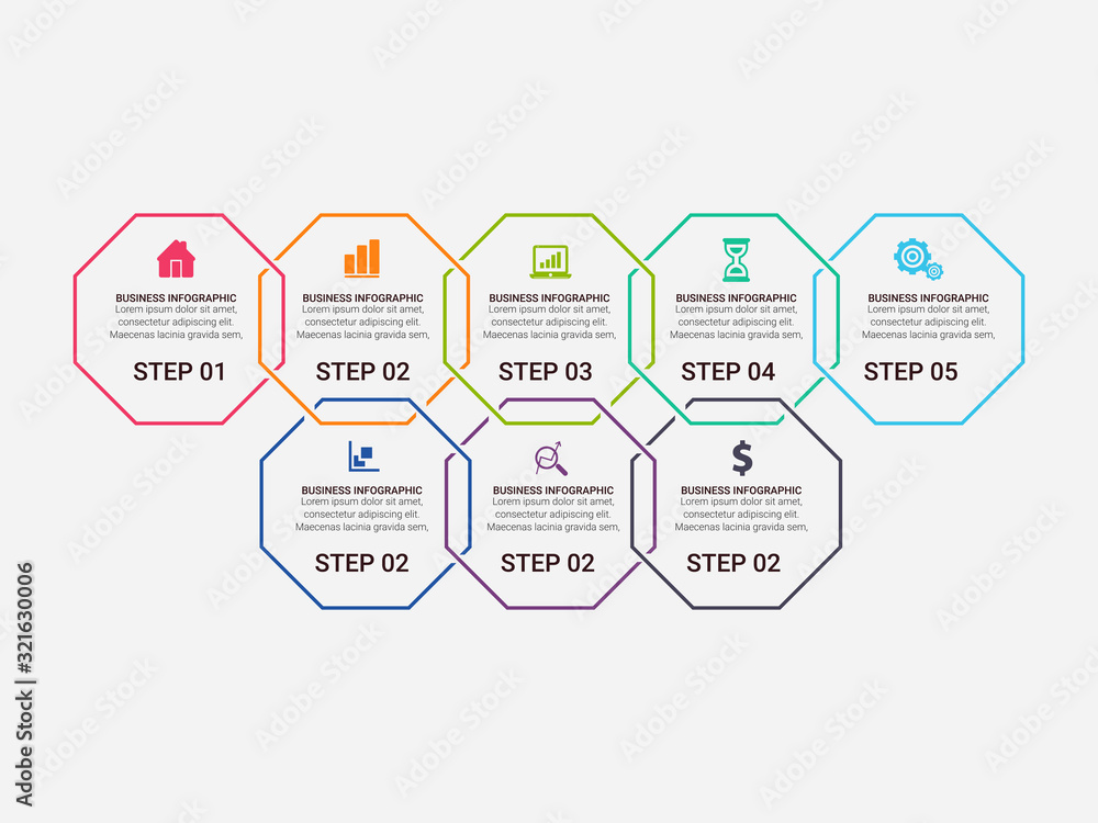 Infographic business concept design with icons and options or steps. Can be used for flow charts, presentations, web sites, banners, printed materials. EPS 10