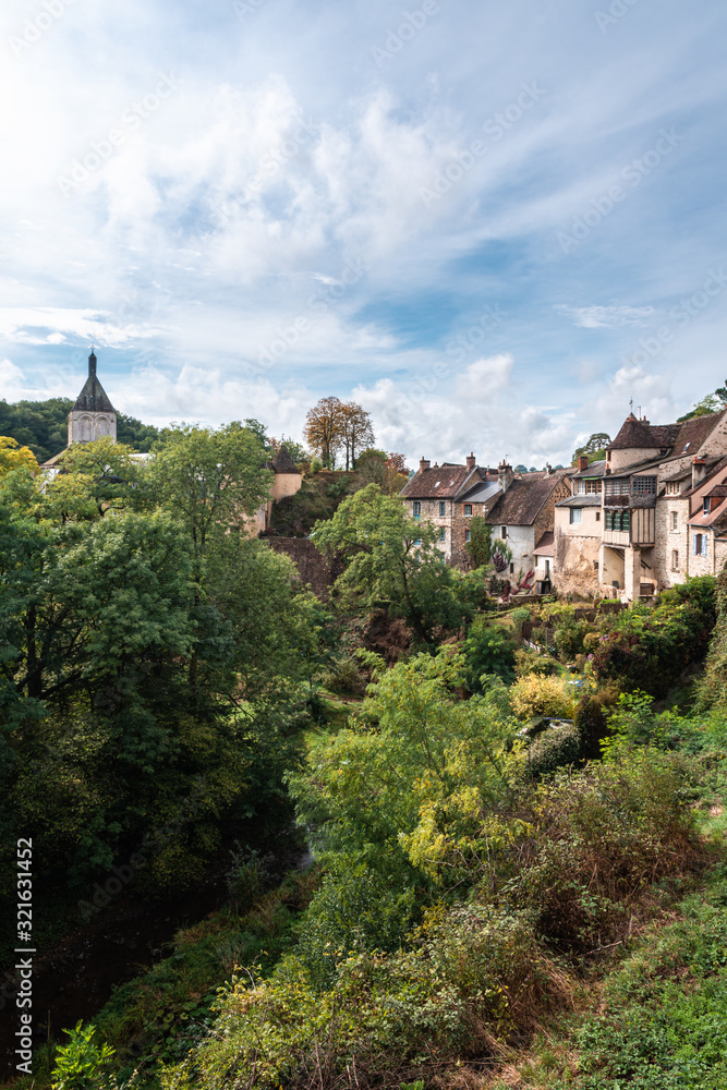 View of terraced houses of the medieval village of Gargilesse-Dampierre, Indre, France