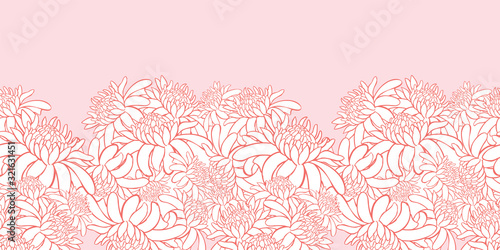 Vector pink horizontal border pattern 02 with tropical torch ginger flowers outlines. Easily do gold stamping. Suitable for invitation cards.