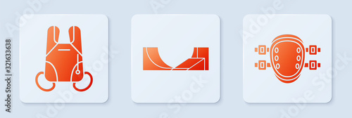 Set Skate park, Parachute and Knee pads. White square button. Vector