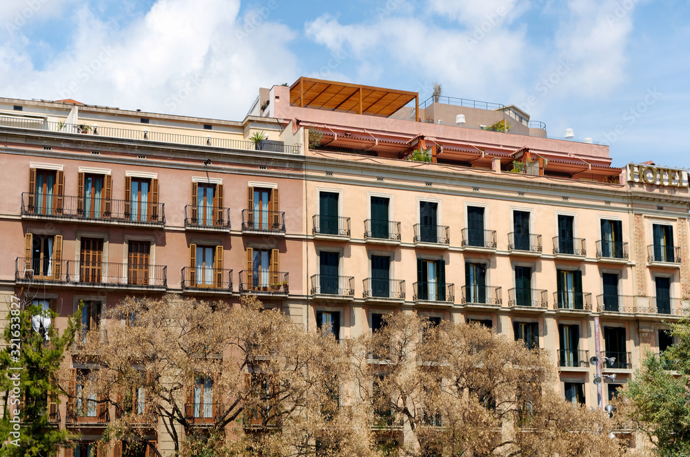 Traditional building facade in Barcelona city