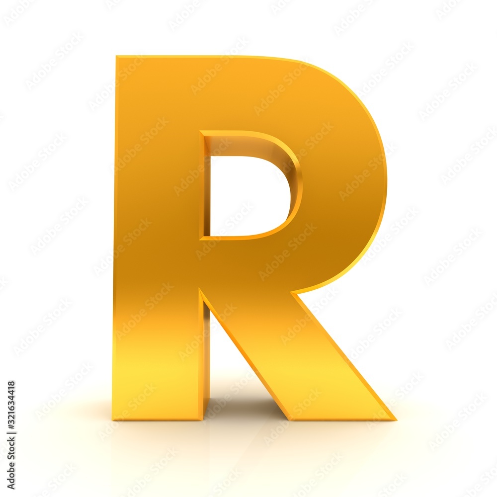 R letter 3d gold sign capital character text font R letter 3d gold sign capital character text font