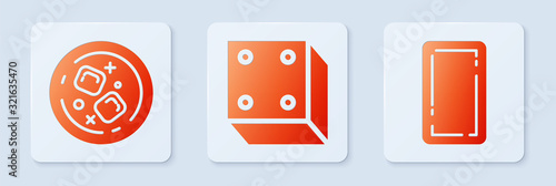 Set Game dice, Glass of whiskey and ice cubes and Playing card back. White square button. Vector