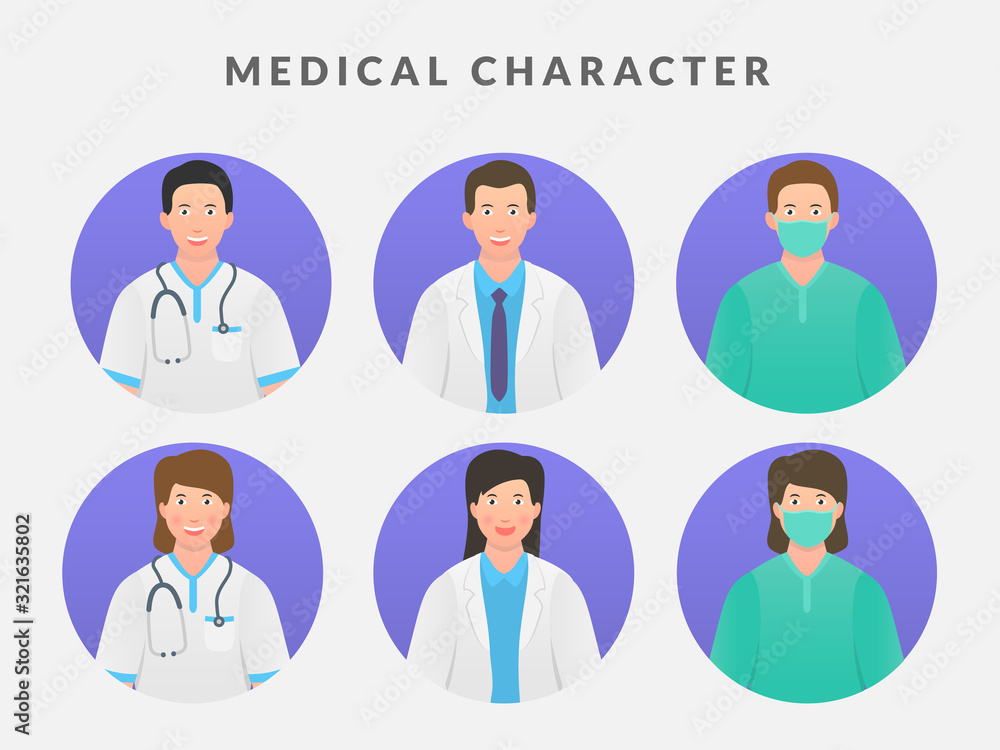 medical character set collection with nurse doctor man and woman with flat style medical character set collection with nurse doctor man and woman with flat style