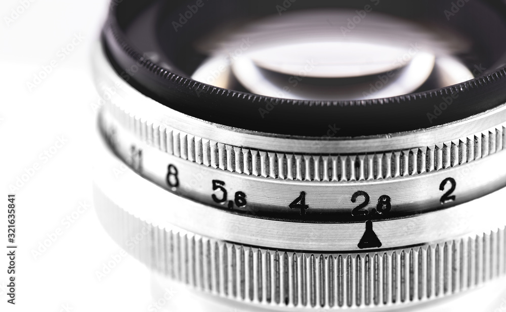 camera retro metal lens with lense reflections, aperture scale camera retro metal lens with lense reflections, aperture scale