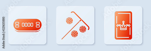 Set Stick for chips, Poker table and Joker playing card. White square button. Vector