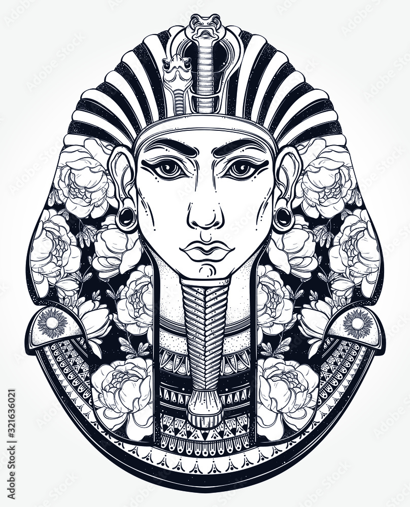 Hand-drawn vintage illustration of the ancient Egyptian Pharaoh's head ...