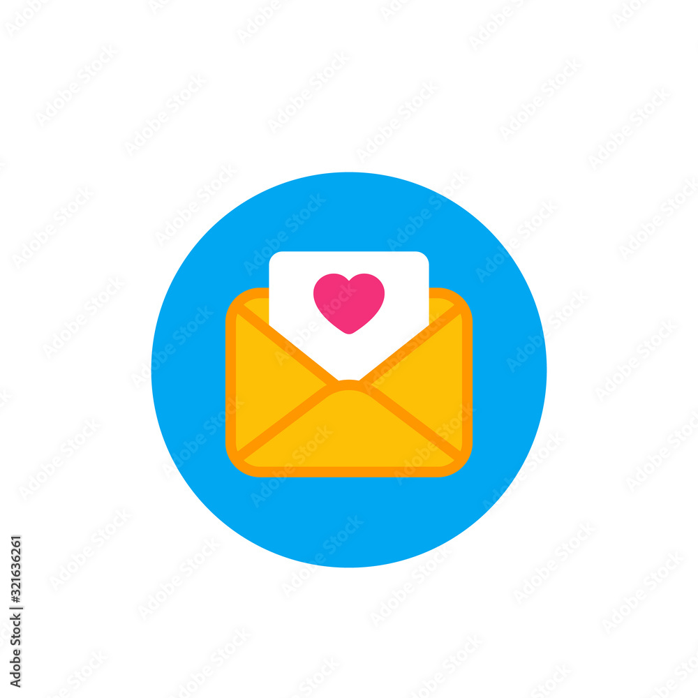 love letter with heart, flat icon love letter with heart, flat icon