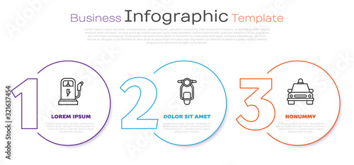 Set line Electric car charging station, Scooter and Taxi car. Business infographic template. Vector