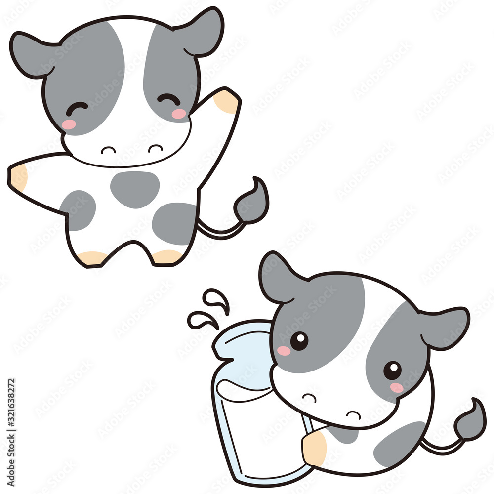 牛 キャラクター ミルク セット Stock Vector Adobe Stock