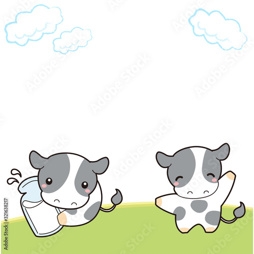 牛　キャラクター　フレーム　牧場