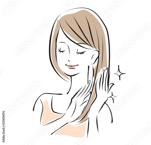 ヘアケアをする女性のベクターイラスト　美容/健康/スキンケア
