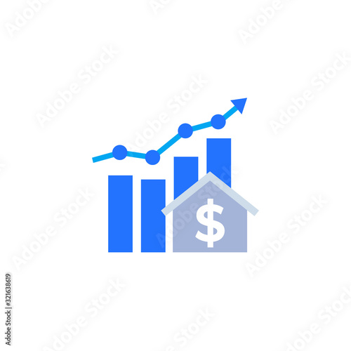 house prices growth icon with graph, vector