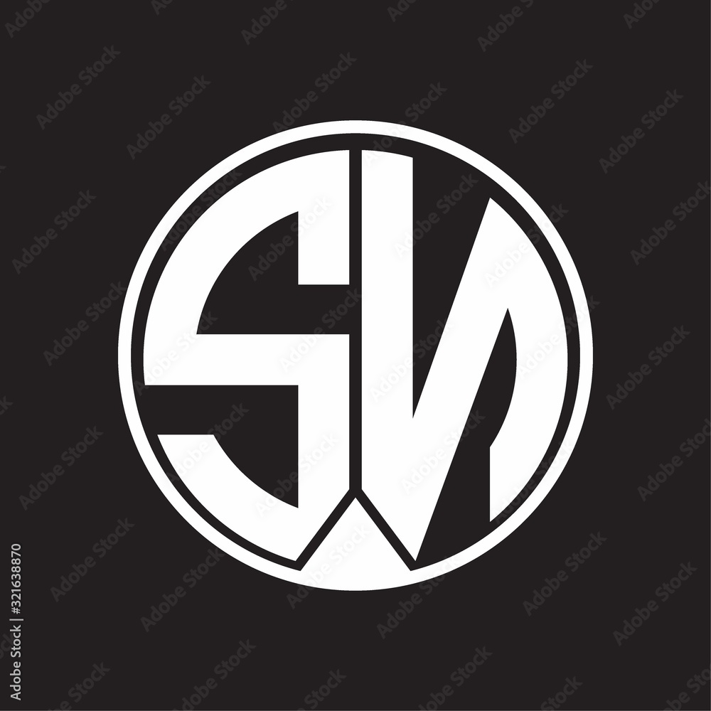 SN Logo monogram circle with piece ribbon style on black background SN Logo monogram circle with piece ribbon style on black background