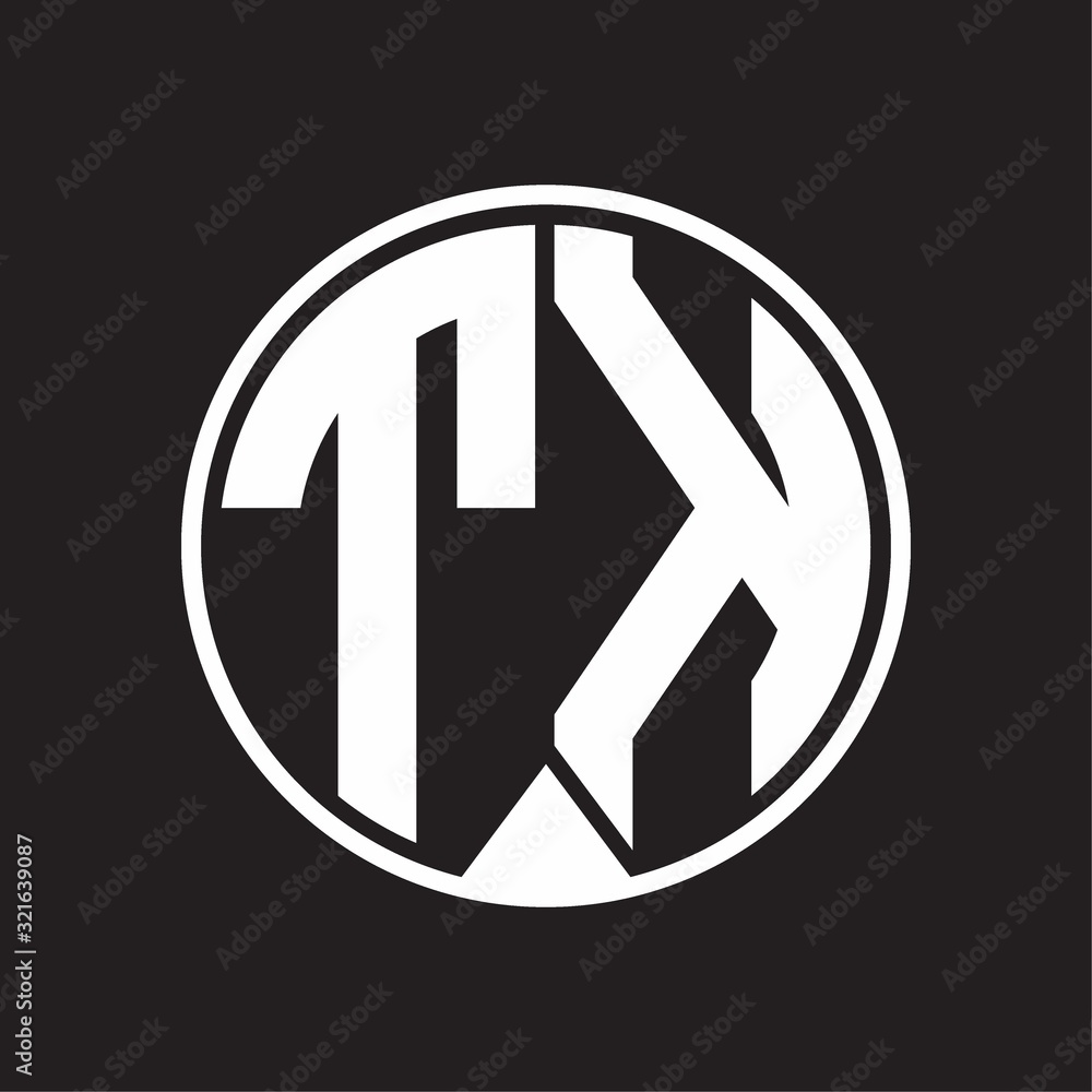TK Logo monogram circle with piece ribbon style on black background TK Logo monogram circle with piece ribbon style on black background