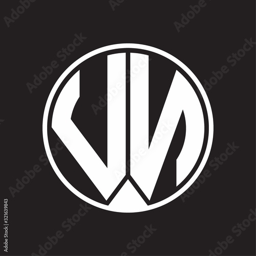 VN Logo monogram circle with piece ribbon style on black background