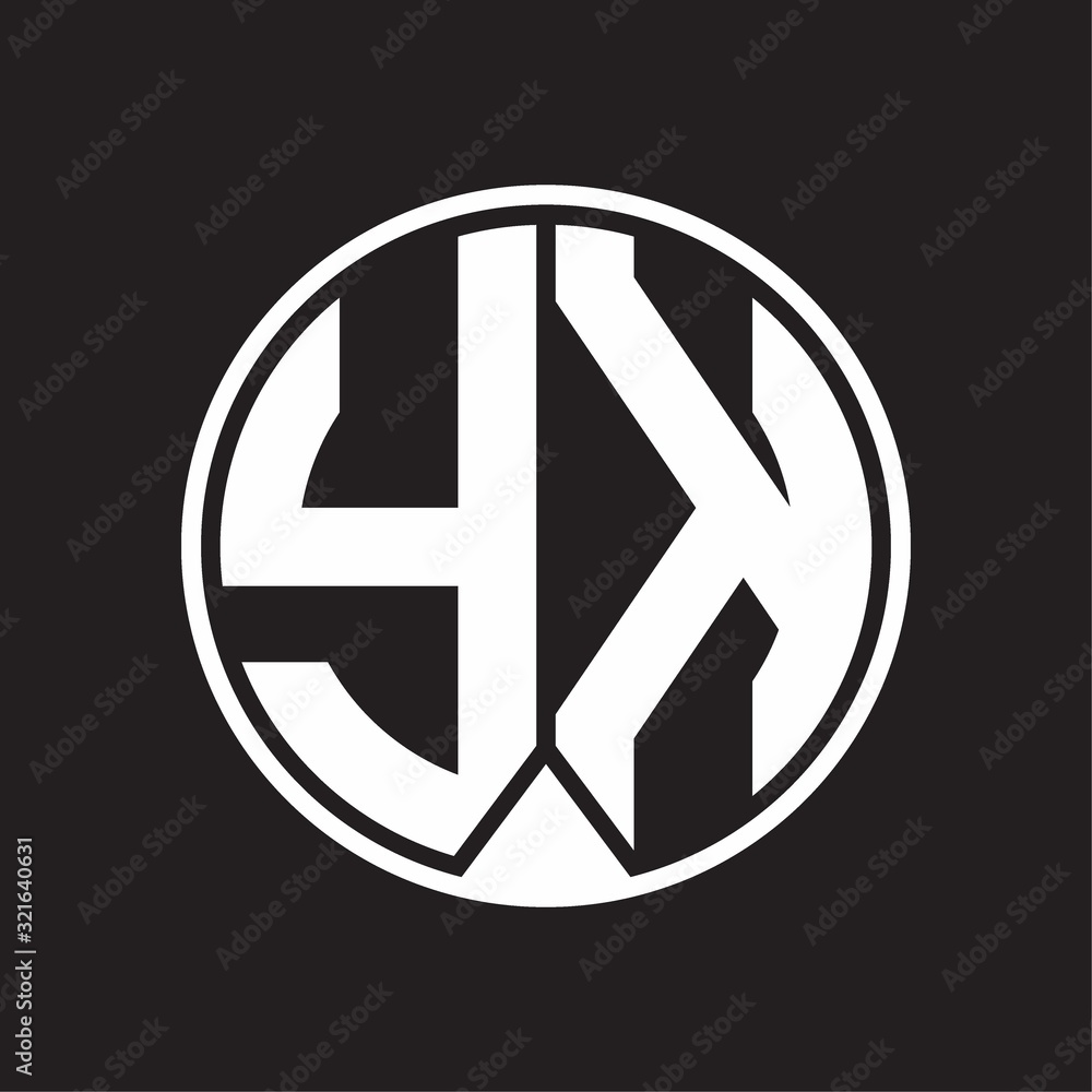 YK Logo monogram circle with piece ribbon style on black background YK Logo monogram circle with piece ribbon style on black background