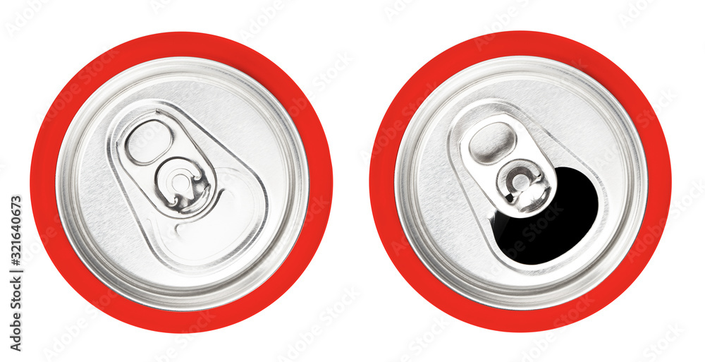 Red aluminium cans, top view, isolated on white Red aluminium cans, top view, isolated on white