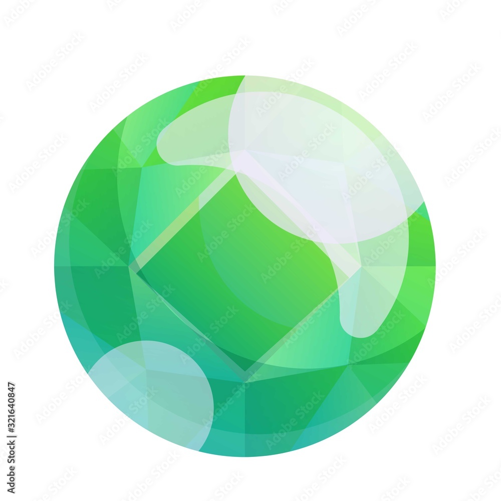 Round green gem icon. Cartoon of round green gem vector icon for web design isolated on white background