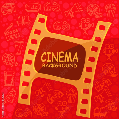 Cinema doodles Background, with hand drawn sketchy of Cinema, movie, film symbols or Icon