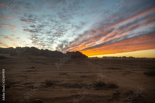 Geological outcrop formations at sunset, Al Ula, Saudi Arabia