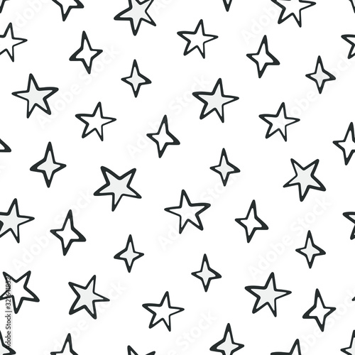 Hand drawn seamless pattern of cute stars on a white background. Doodle vector illustration for Birthday  greeting card  invitation  wallpaper  wrapping paper