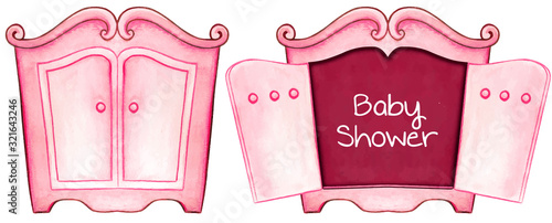 Watercolor blue baby shower invitation card cabinet