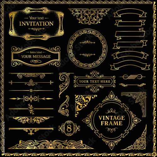 Vintage gold decorative design elements set