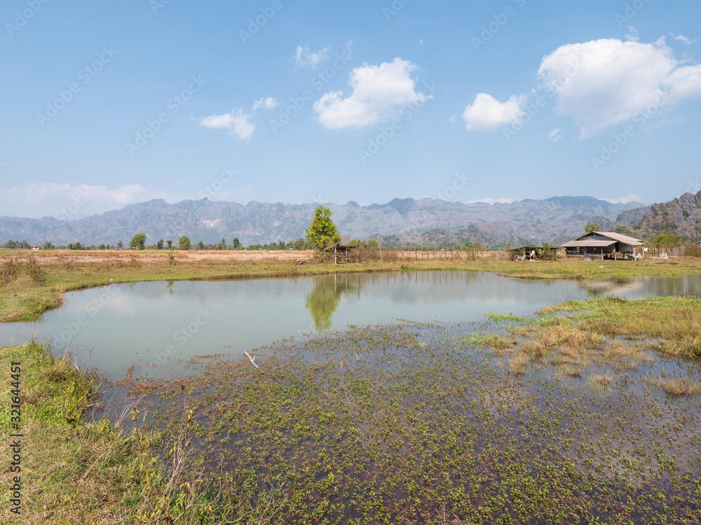 Rice paddies in the mountains in Thakhek, Laos