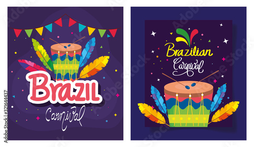 set of poster carnival brazil with decoration vector illustration design photo