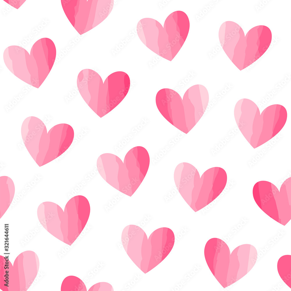 Seamless vector pattern with hearts in watercolor effect. Valentines day background.