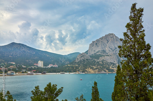 Obraz na płótnie Beautiful bay with mountain views. Black Sea coast, Novyi Svet village, Crimea w salonie