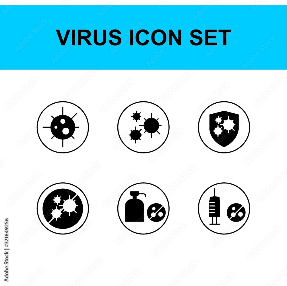Corona virus and flu icon set in outline style