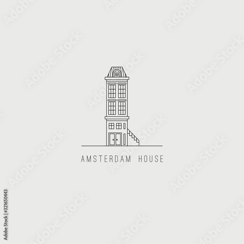 European old building. Amsterdam traditional House. Outline Icon. Minimalistic concept. Vector Logo. Simple design. Trendy illustration