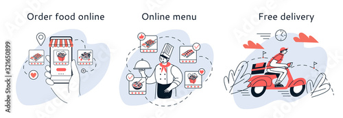 Ordering food online, meal selection online, home delivery.