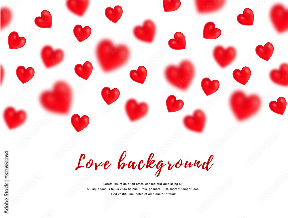 Love background of red hearts for Happy Valentines Day. A seamless border of realistic hearts. Vector illustration.