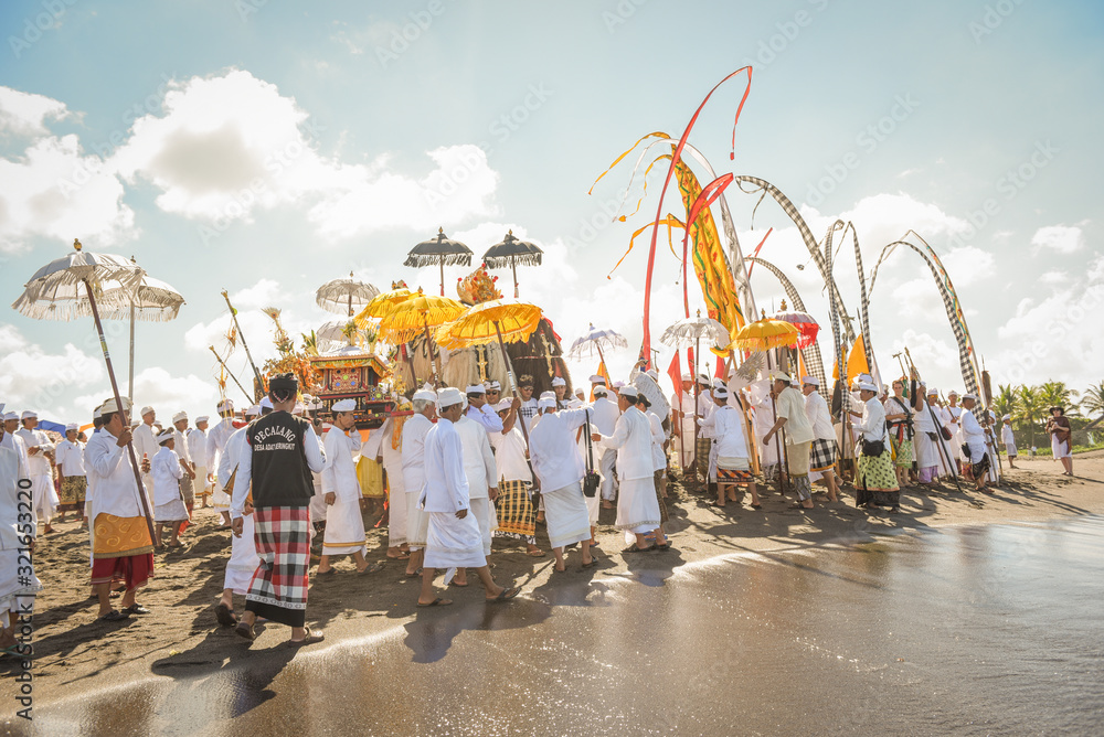 Sanur beach melasti ceremony 2015-03-18, Melasti is a Hindu Balinese purification ceremony and ritual, which according to Balinese calendar is held several days prior to the Nyepi holy day