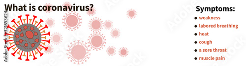 Vector banner with coronavirus images and symptoms