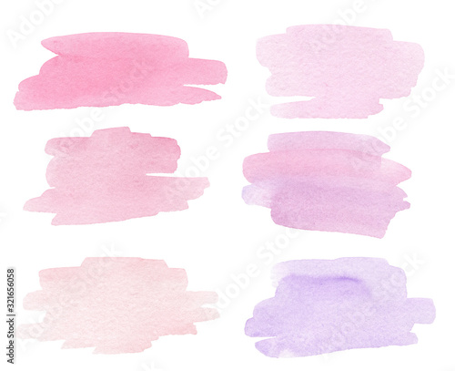 watercolor hand drawn pink splashes textures isolated on white background. Can be used in wedding invitations, cards, logo design 
